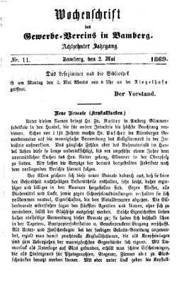 Wochenschrift des Gewerbe-Vereins Bamberg Sonntag 2. Mai 1869