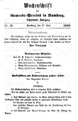 Wochenschrift des Gewerbe-Vereins Bamberg Sonntag 27. Juni 1869