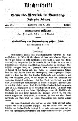 Wochenschrift des Gewerbe-Vereins Bamberg Sonntag 4. Juli 1869