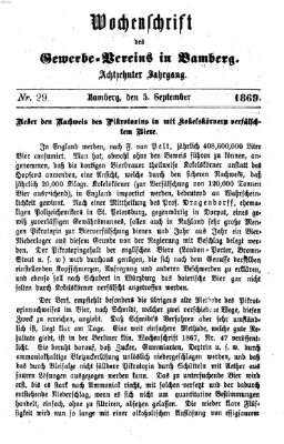 Wochenschrift des Gewerbe-Vereins Bamberg Sonntag 5. September 1869