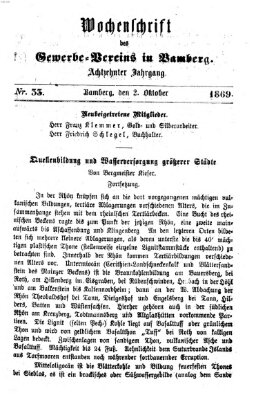 Wochenschrift des Gewerbe-Vereins Bamberg Samstag 2. Oktober 1869