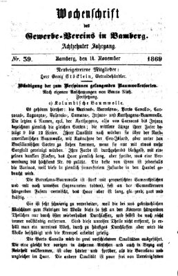 Wochenschrift des Gewerbe-Vereins Bamberg Sonntag 14. November 1869