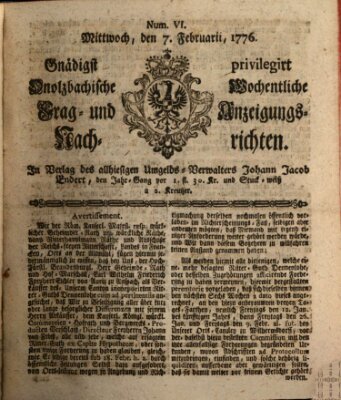 Onolzbachische wochentliche Frag- und Anzeigungsnachrichten (Ansbacher Intelligenz-Zeitung) Mittwoch 7. Februar 1776