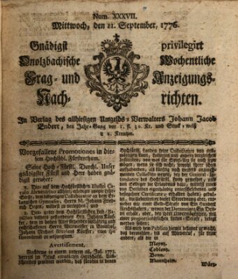 Onolzbachische wochentliche Frag- und Anzeigungsnachrichten (Ansbacher Intelligenz-Zeitung) Mittwoch 11. September 1776