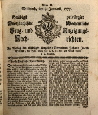 Onolzbachische wochentliche Frag- und Anzeigungsnachrichten (Ansbacher Intelligenz-Zeitung) Mittwoch 8. Januar 1777