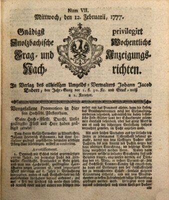 Onolzbachische wochentliche Frag- und Anzeigungsnachrichten (Ansbacher Intelligenz-Zeitung) Mittwoch 12. Februar 1777