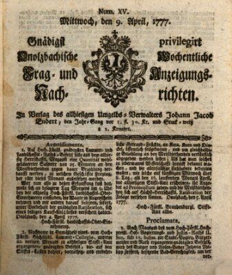 Onolzbachische wochentliche Frag- und Anzeigungsnachrichten (Ansbacher Intelligenz-Zeitung) Mittwoch 9. April 1777