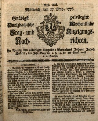 Onolzbachische wochentliche Frag- und Anzeigungsnachrichten (Ansbacher Intelligenz-Zeitung) Mittwoch 27. Mai 1778