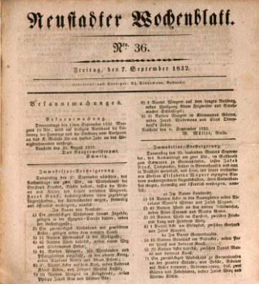 Neustadter Wochenblatt Freitag 7. September 1832