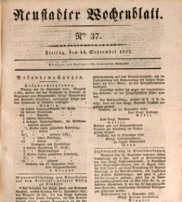 Neustadter Wochenblatt Freitag 14. September 1832