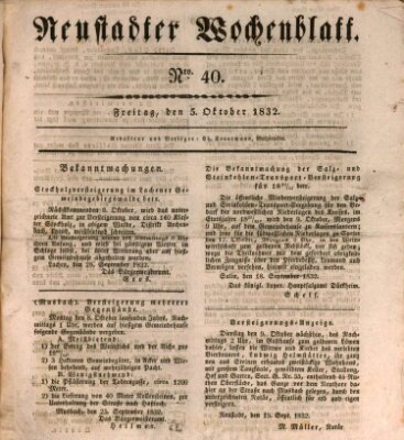 Neustadter Wochenblatt Freitag 5. Oktober 1832