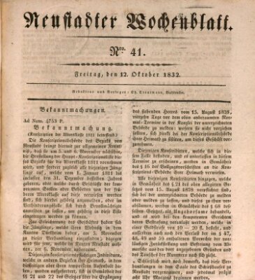 Neustadter Wochenblatt Freitag 12. Oktober 1832