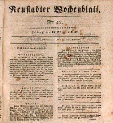 Neustadter Wochenblatt Freitag 19. Oktober 1832