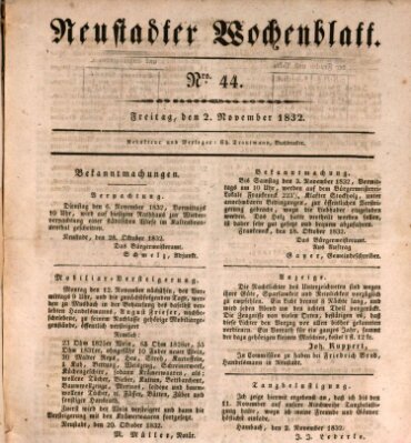 Neustadter Wochenblatt Freitag 2. November 1832