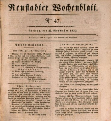 Neustadter Wochenblatt Freitag 23. November 1832