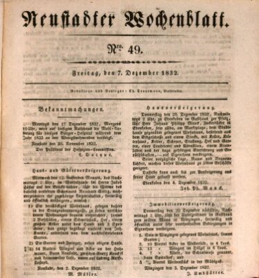 Neustadter Wochenblatt Freitag 7. Dezember 1832