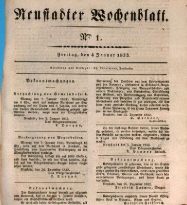 Neustadter Wochenblatt Freitag 4. Januar 1833