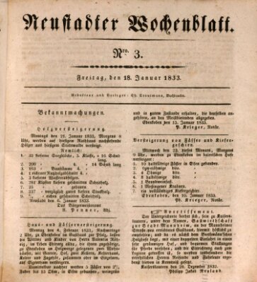 Neustadter Wochenblatt Freitag 18. Januar 1833