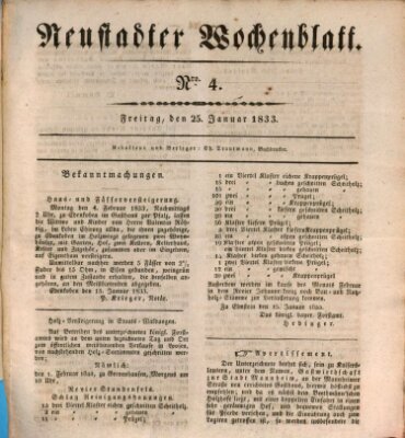 Neustadter Wochenblatt Freitag 25. Januar 1833