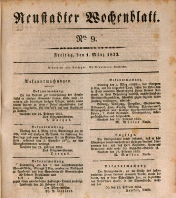 Neustadter Wochenblatt Freitag 1. März 1833