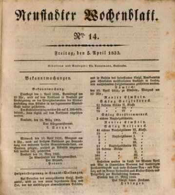 Neustadter Wochenblatt Freitag 5. April 1833