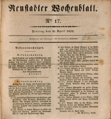 Neustadter Wochenblatt Freitag 26. April 1833