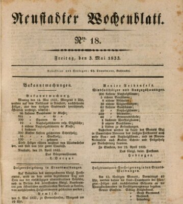 Neustadter Wochenblatt Freitag 3. Mai 1833