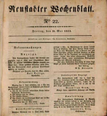 Neustadter Wochenblatt Freitag 31. Mai 1833