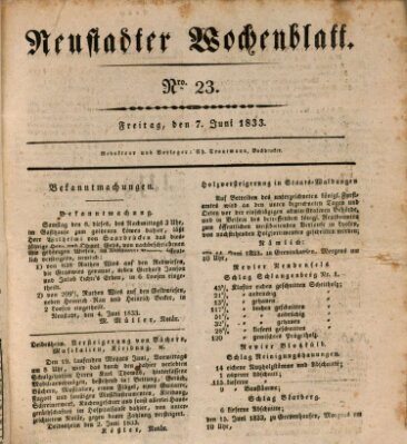 Neustadter Wochenblatt Freitag 7. Juni 1833