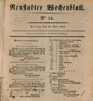 Neustadter Wochenblatt Freitag 14. Juni 1833