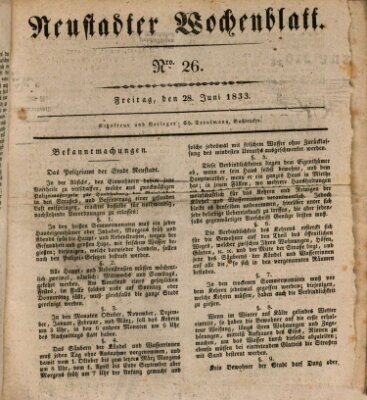 Neustadter Wochenblatt Freitag 28. Juni 1833