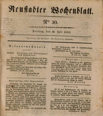 Neustadter Wochenblatt Freitag 26. Juli 1833