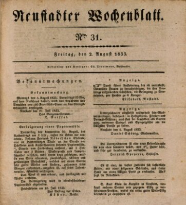 Neustadter Wochenblatt Freitag 2. August 1833