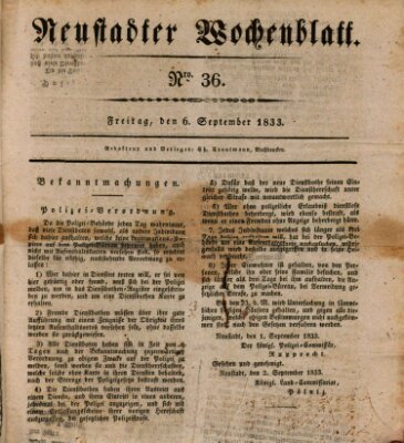 Neustadter Wochenblatt Freitag 6. September 1833