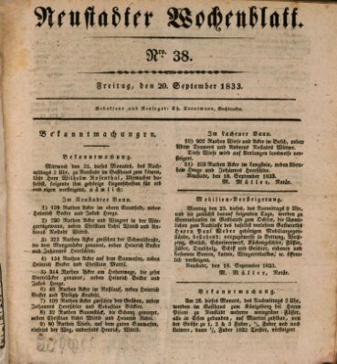 Neustadter Wochenblatt Freitag 20. September 1833