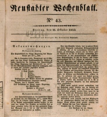 Neustadter Wochenblatt Freitag 25. Oktober 1833