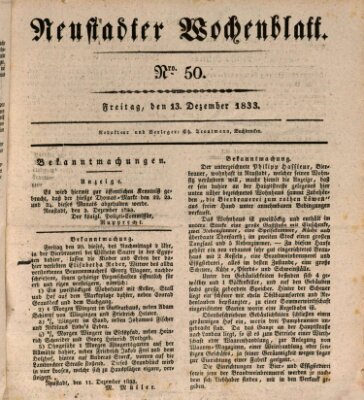 Neustadter Wochenblatt Freitag 13. Dezember 1833