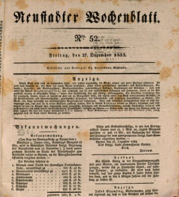 Neustadter Wochenblatt Freitag 27. Dezember 1833