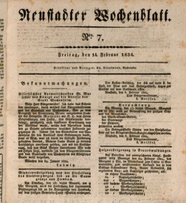 Neustadter Wochenblatt Freitag 14. Februar 1834