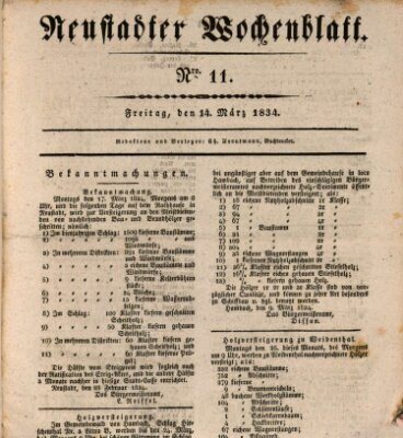 Neustadter Wochenblatt Freitag 14. März 1834