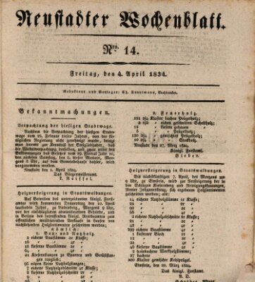 Neustadter Wochenblatt Freitag 4. April 1834