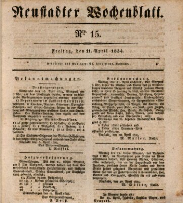 Neustadter Wochenblatt Freitag 11. April 1834