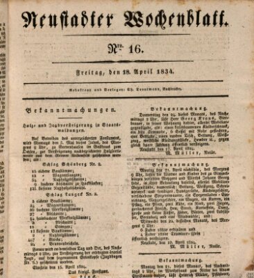 Neustadter Wochenblatt Freitag 18. April 1834