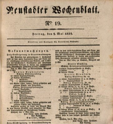 Neustadter Wochenblatt Freitag 9. Mai 1834