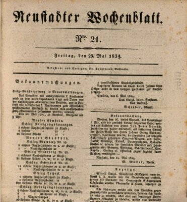 Neustadter Wochenblatt Freitag 23. Mai 1834