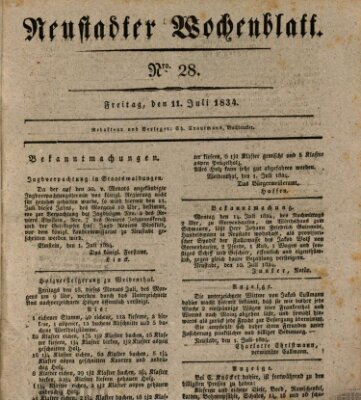 Neustadter Wochenblatt Freitag 11. Juli 1834