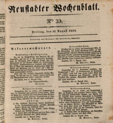 Neustadter Wochenblatt Freitag 15. August 1834