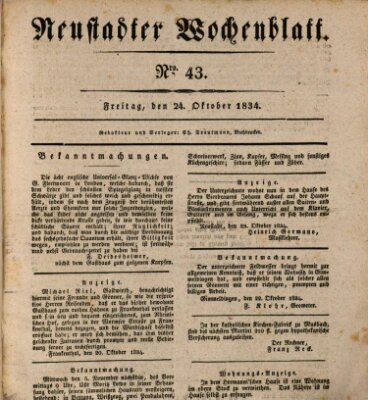 Neustadter Wochenblatt Freitag 24. Oktober 1834