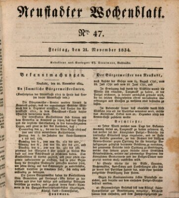 Neustadter Wochenblatt Freitag 21. November 1834