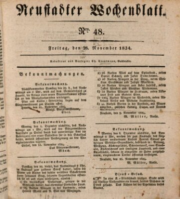 Neustadter Wochenblatt Freitag 28. November 1834